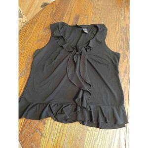 Size Small New York & Co Black Sleeveless Ruffle Rosette Shirt Top